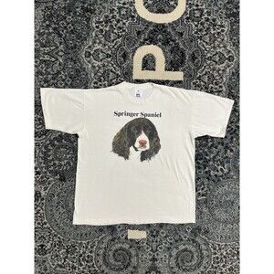 Mens Vintage 80s Lee Brand Springer Spaniel Tshirt XL Beige Single Stitch USA